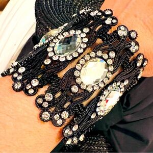 Beautiful Black with Rhinestone Elegant Wide Bracelet
